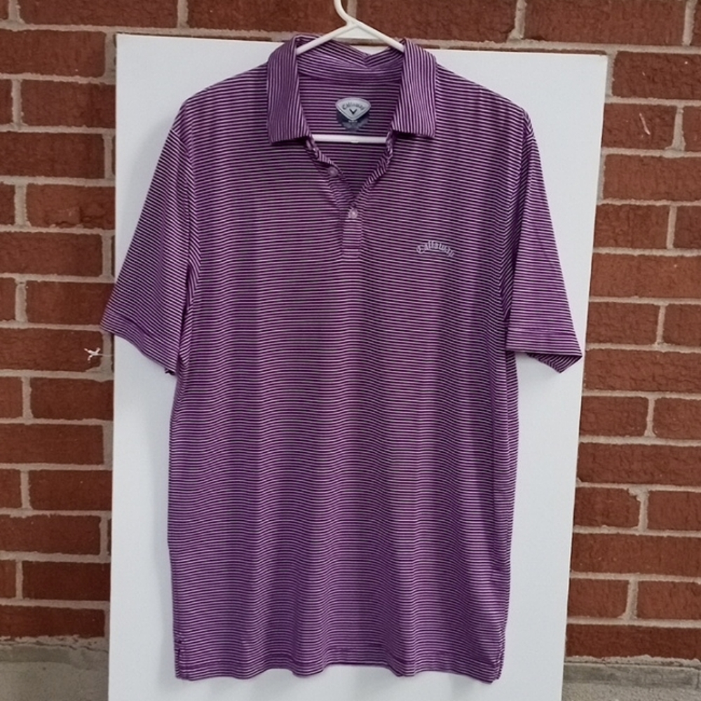 Callaway Purple Striped Polo Shirt, Size Medium